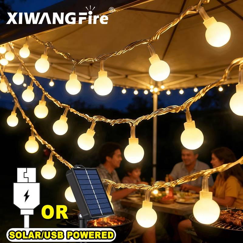 Solar Garden Light - Lampu String Tenaga Surya/USB/Baterai 3-10M, Bola