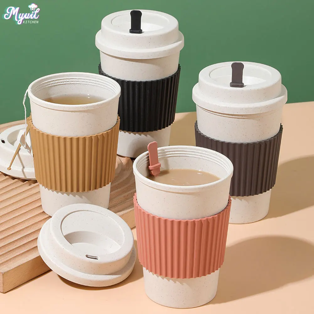 Reusable Straw - Cangkir kopi 450ML dengan tutup sedotan